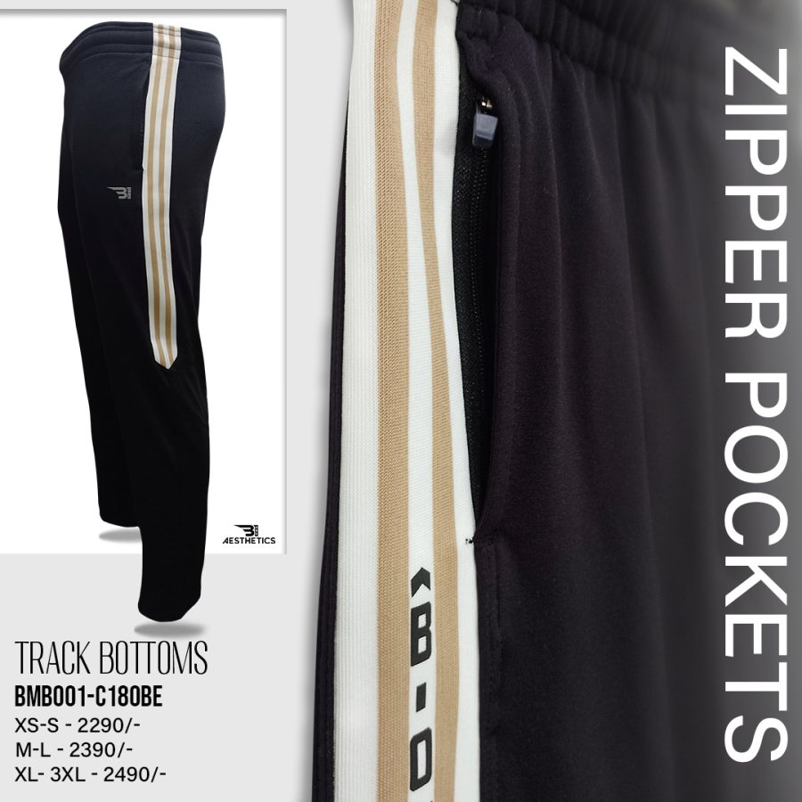 beige contrast full black track bottoms