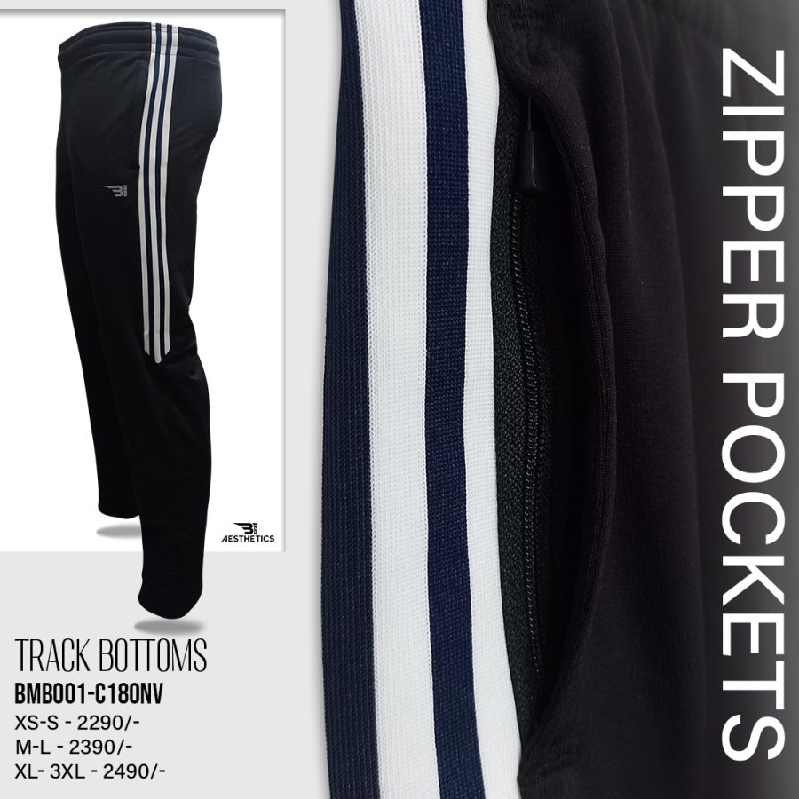 navy blue contrast full black track bottoms