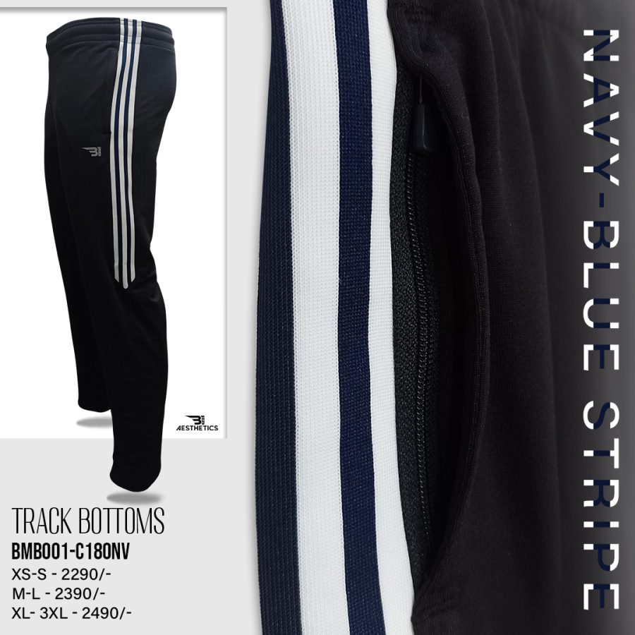 navy blue contrast full black track bottoms