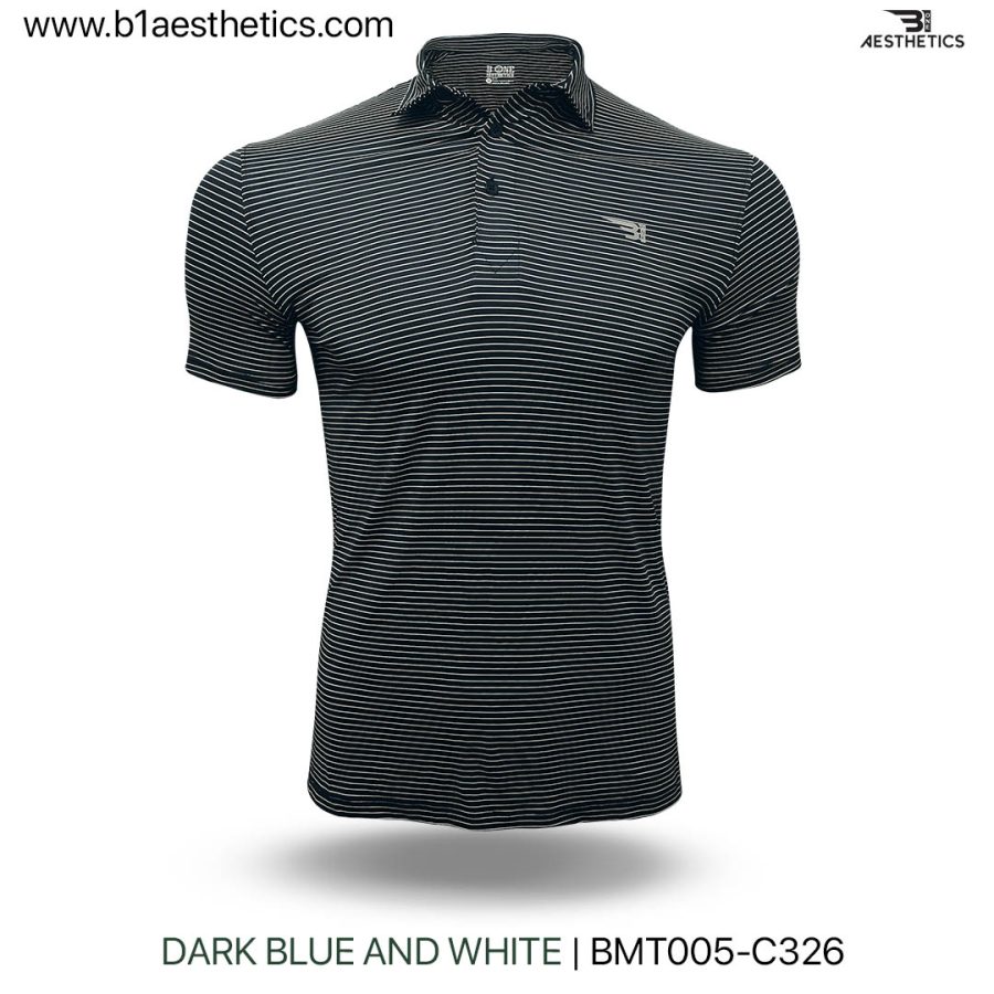 dark blue and white polo t shirt