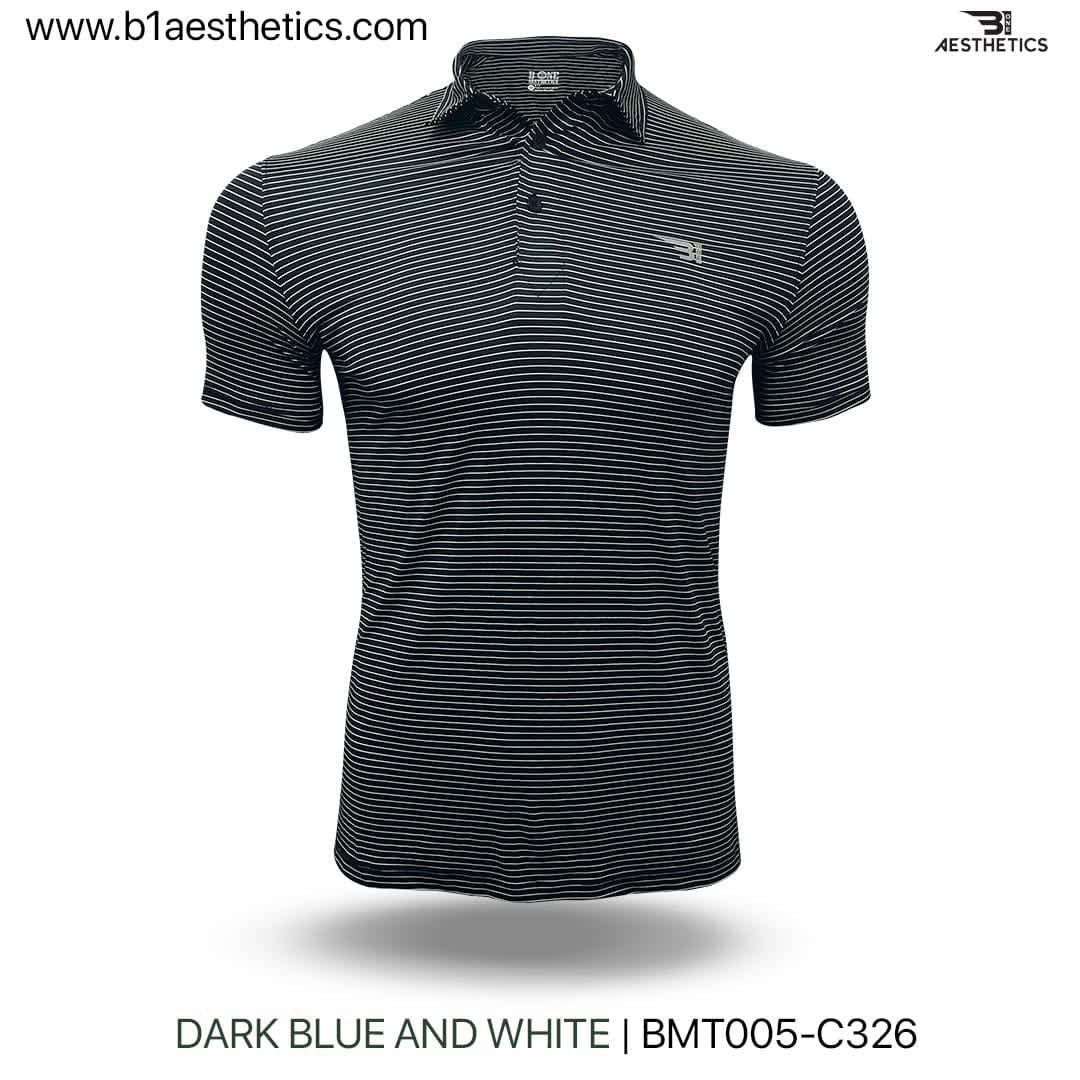 dark blue and white polo t shirt