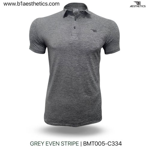 grey even stripe polo t shirt