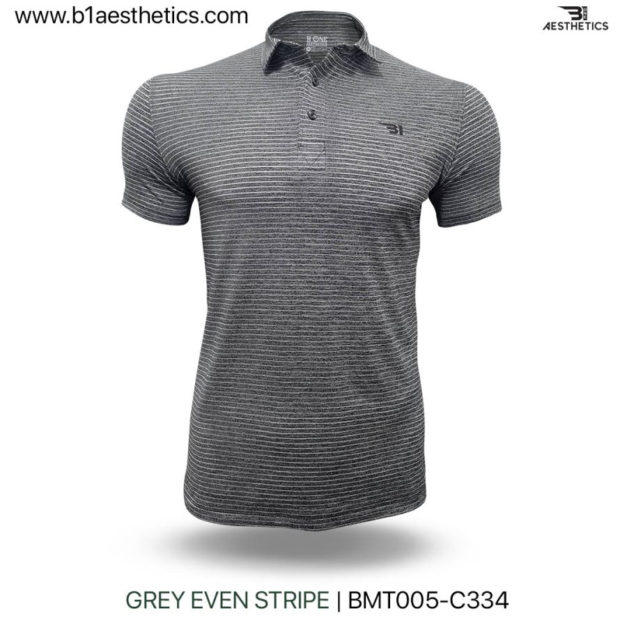 grey even stripe polo t shirt