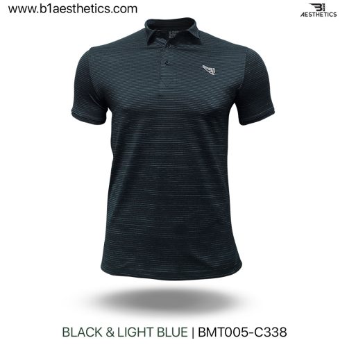 black & light blue polo t shirt