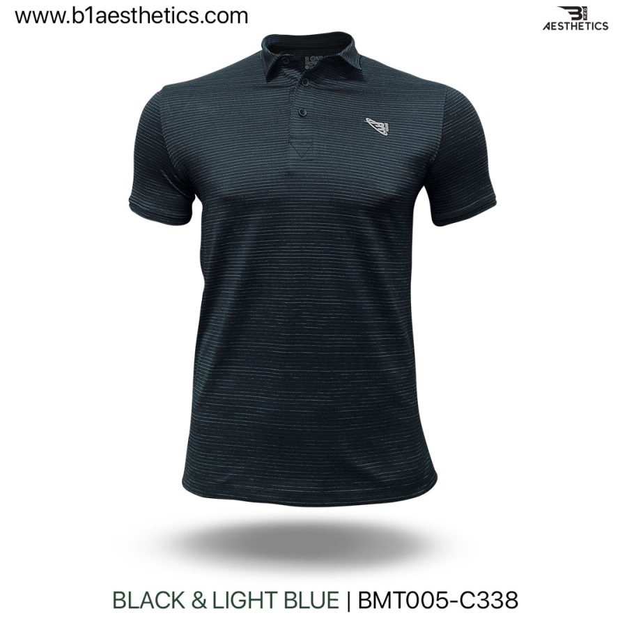 black & light blue polo t shirt