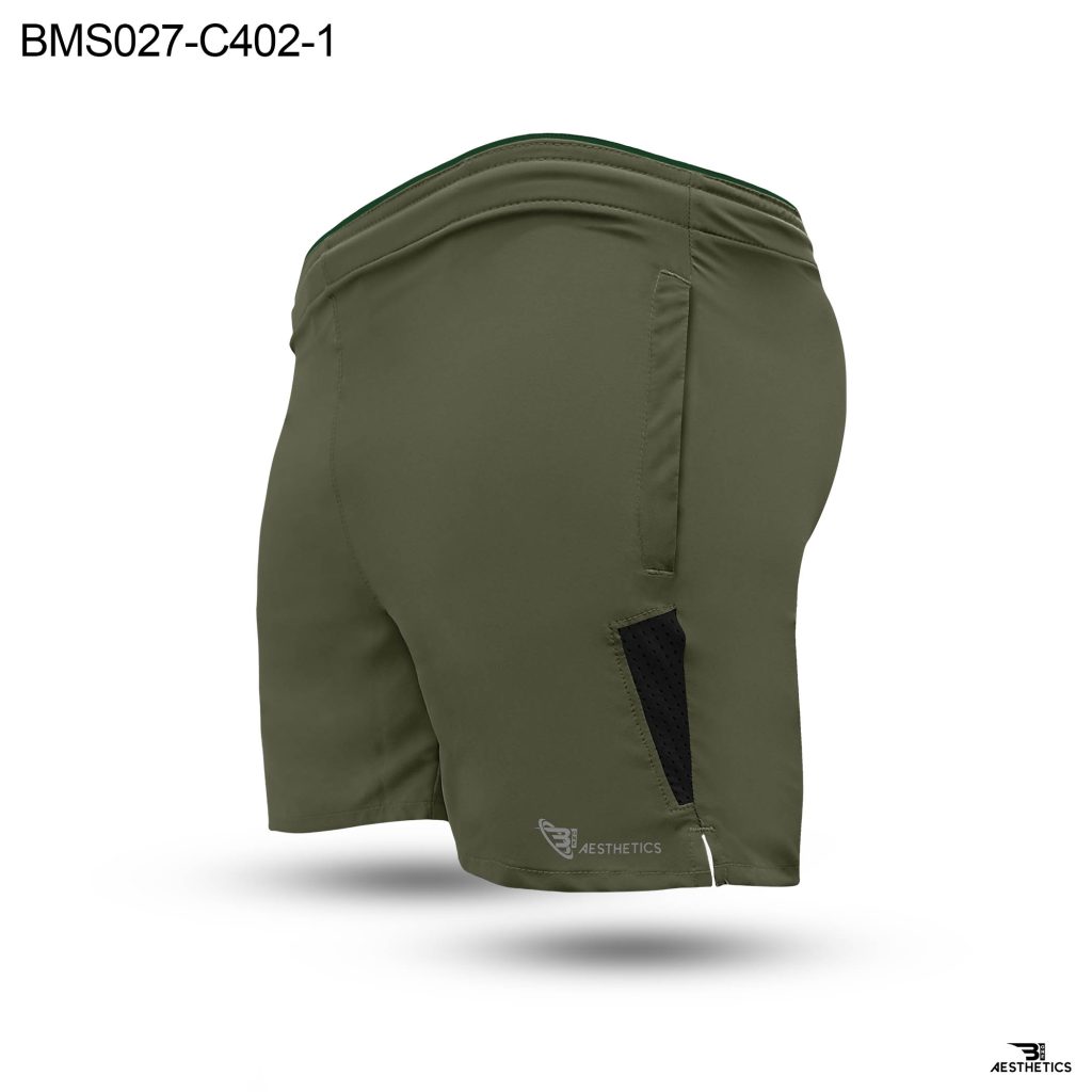 Colour Contrast Drab Green Zipper Pocket Short