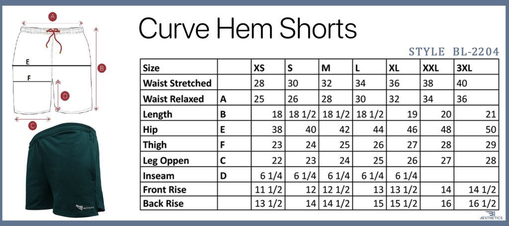 curve short size chart