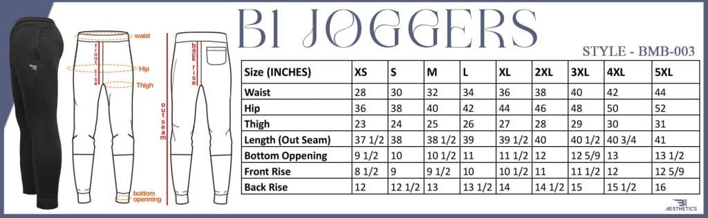 size chart for joggers
