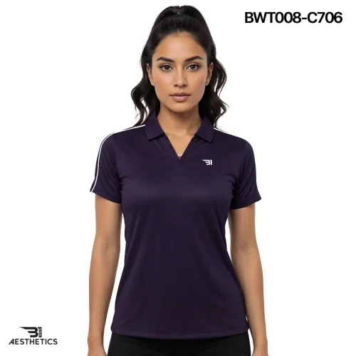 ladies collar tee - black purple