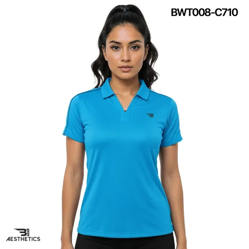 ladies collar tee - bright cyan