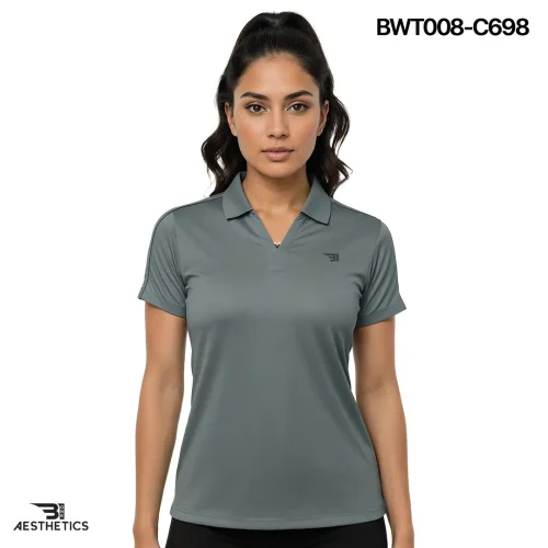 ladies collar tee - bright grey