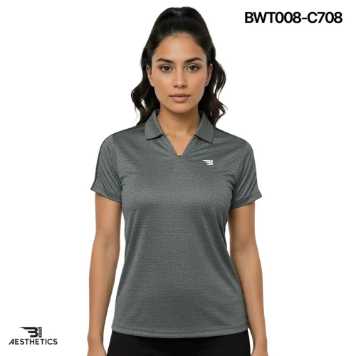 ladies collar tee - bright grey