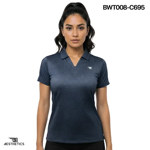 ladies collar tee - charcoal blue