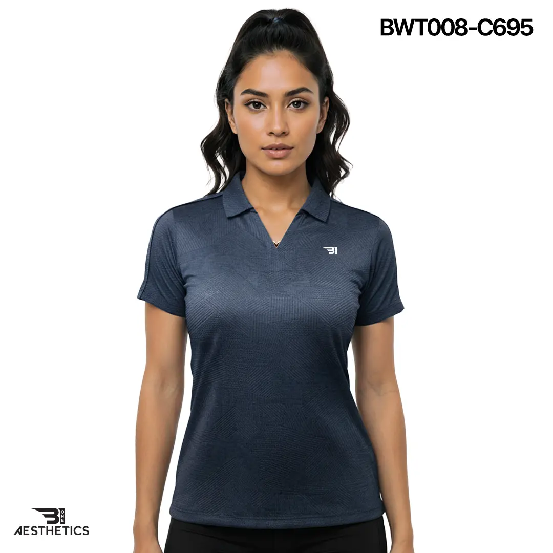 ladies collar tee - charcoal blue