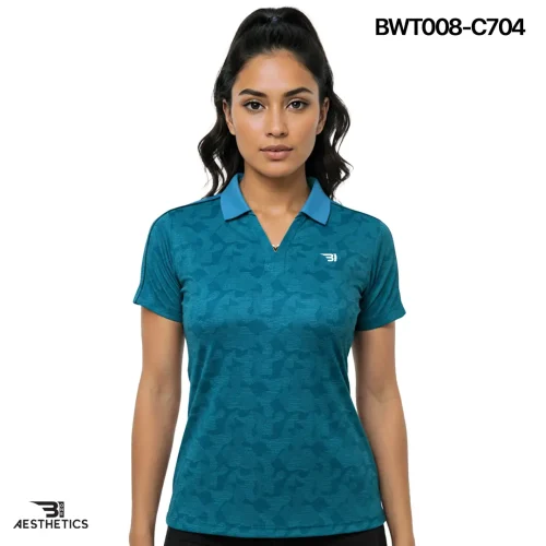 ladies collar tee - emerald blue