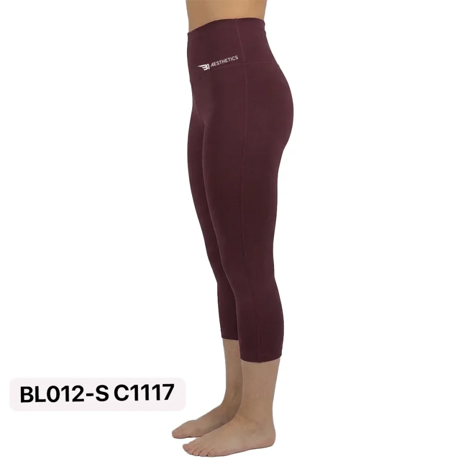 B1 Knee Length Leggings High Waist Maroon Sport Tights