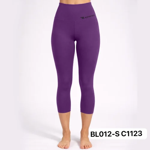 Purple Knee Length Leggings High Waist Sport Tights