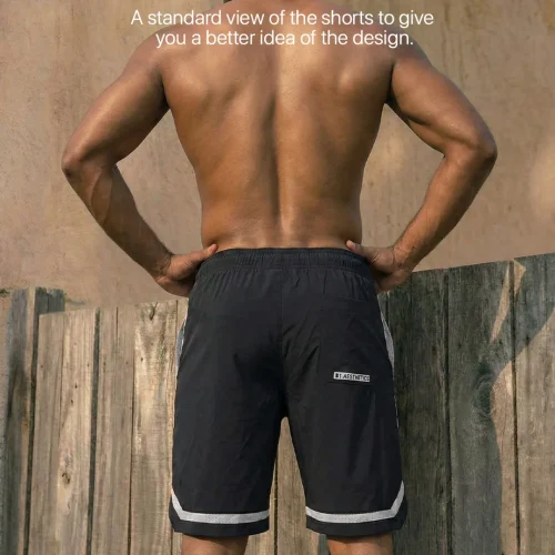 b1 aesthetics retro v gym shorts black side panel design