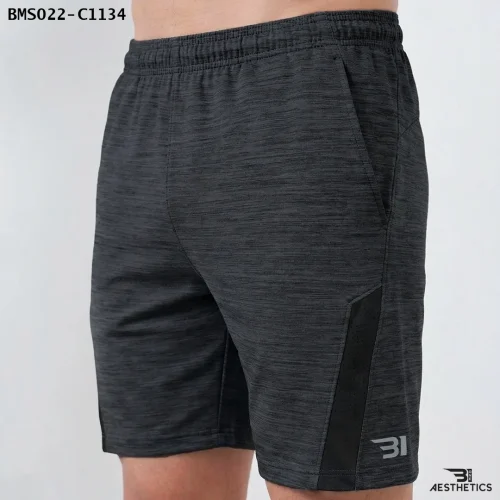 Front Contrast Shorts Black Heather Regular Fit Gym Shorts