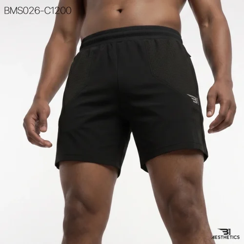 Patch Slim Short Zipper Black Men's Activewear Sri Lanka