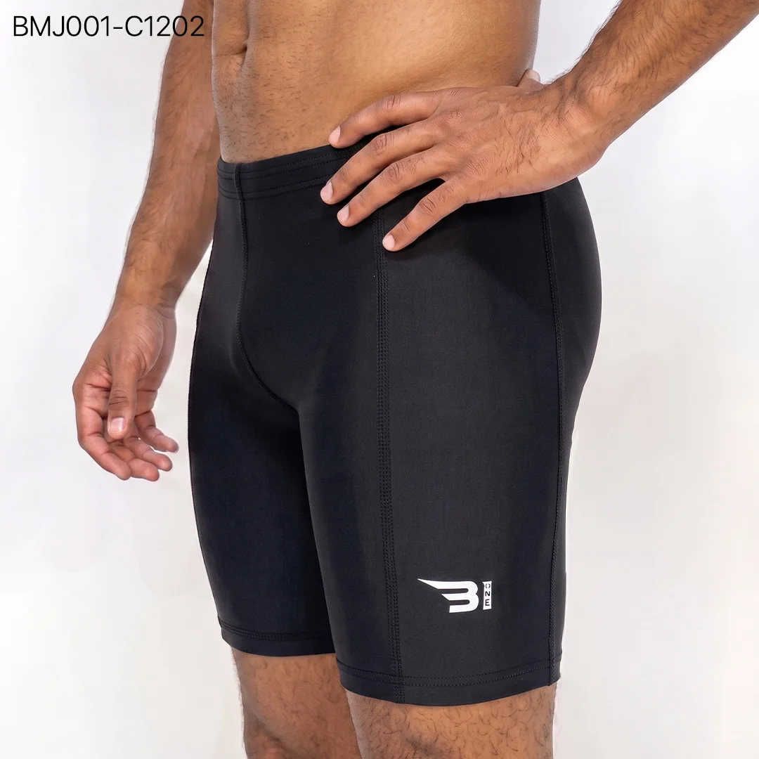 Jammer Shorts - Black men's swim jammers front view reflective logo