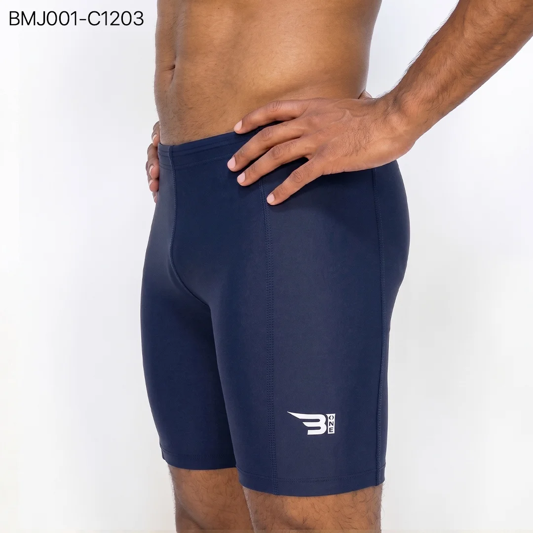 Jammer Shorts - Navy Blue men's swim jammers front view reflective logo