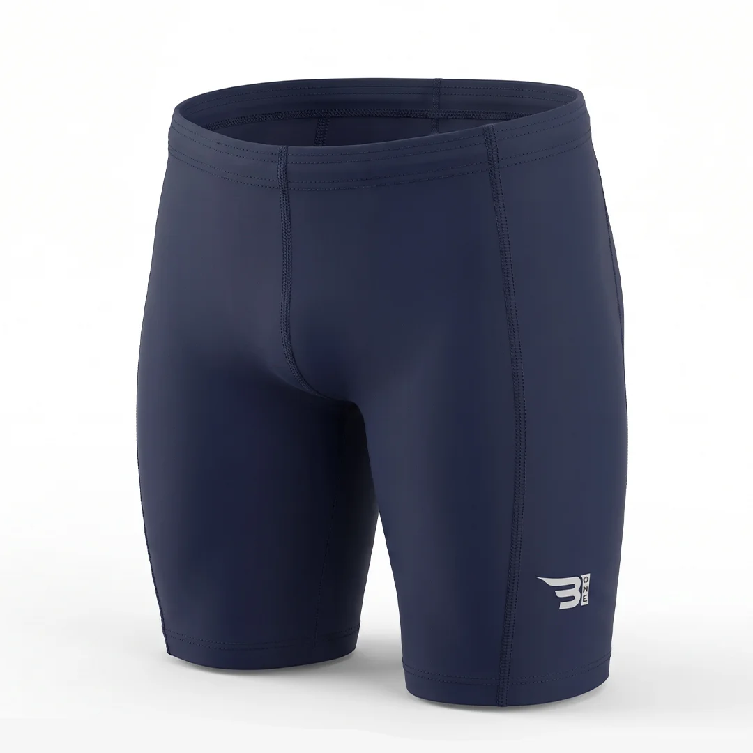 Jammer Shorts - Navy Blue men's swim jammers front view reflective logo