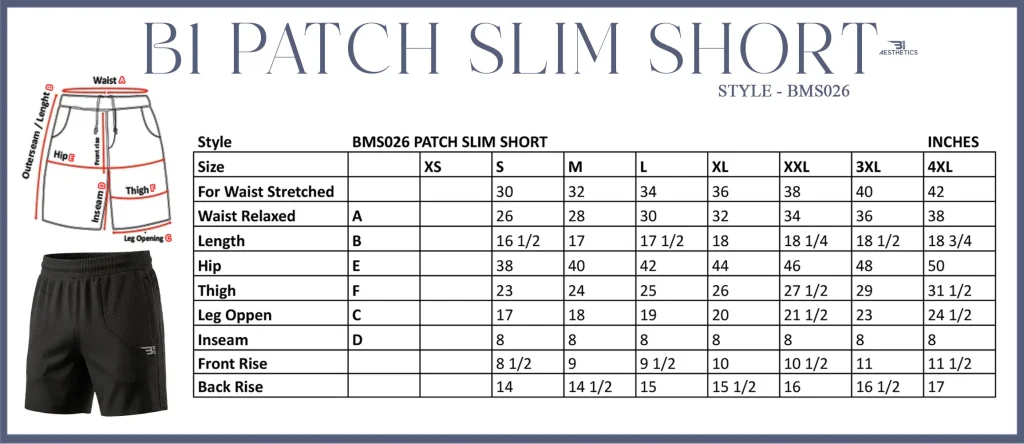 size chart for patch slim short