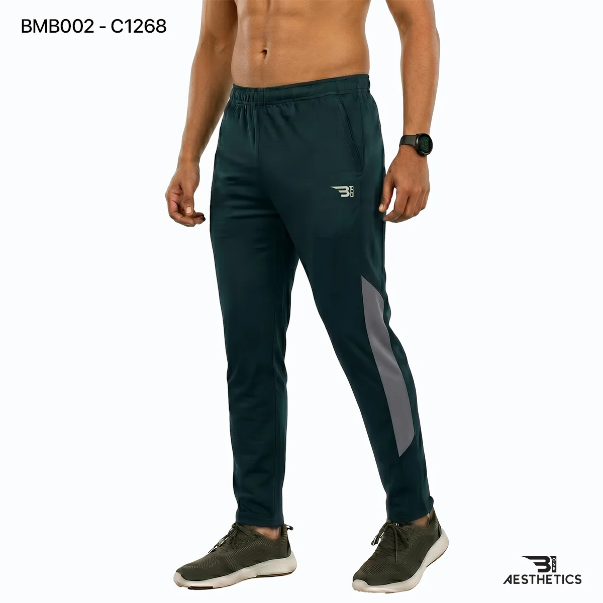 Men's athletic track bottoms showcasing breathable side seam mesh ventilation