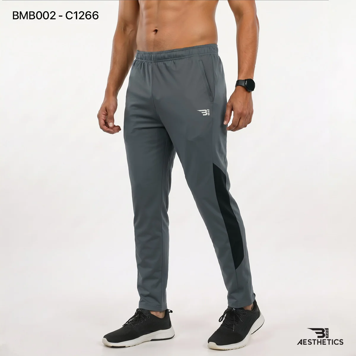 Men's athletic track bottoms showcasing breathable side seam mesh ventilation
