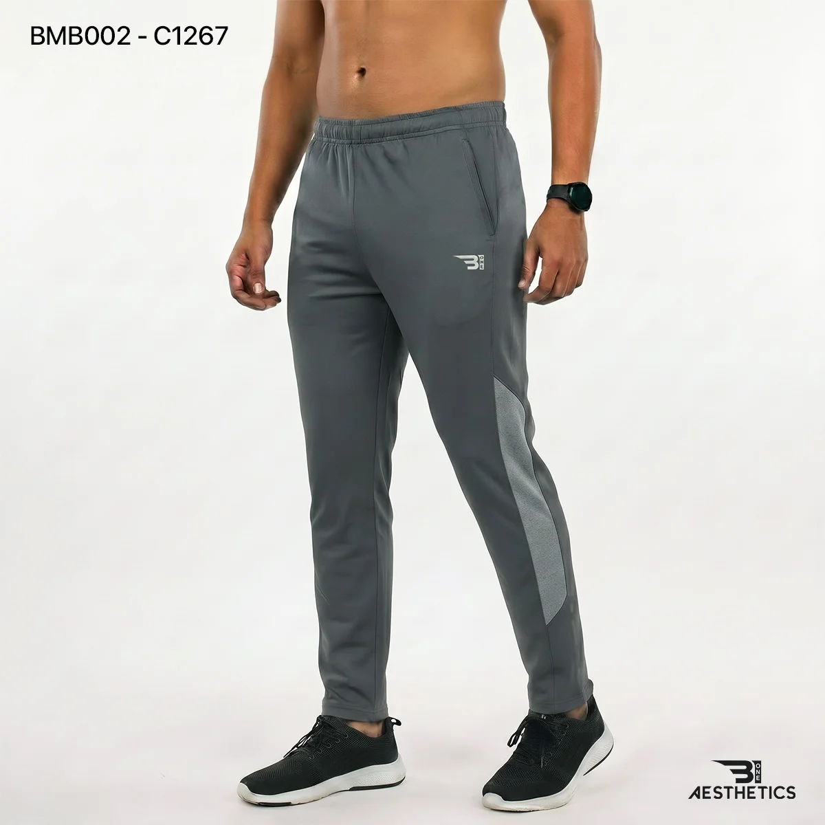 Men's athletic track bottoms showcasing breathable side seam mesh ventilation