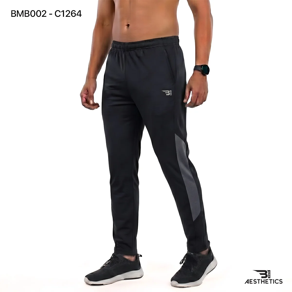 Men's athletic track bottoms showcasing breathable side seam mesh ventilation