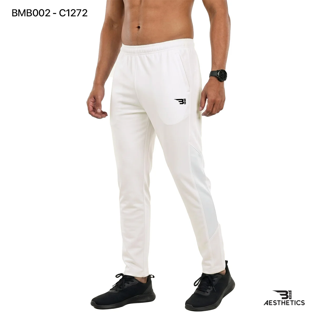 Men's athletic track bottoms showcasing breathable side seam mesh ventilation