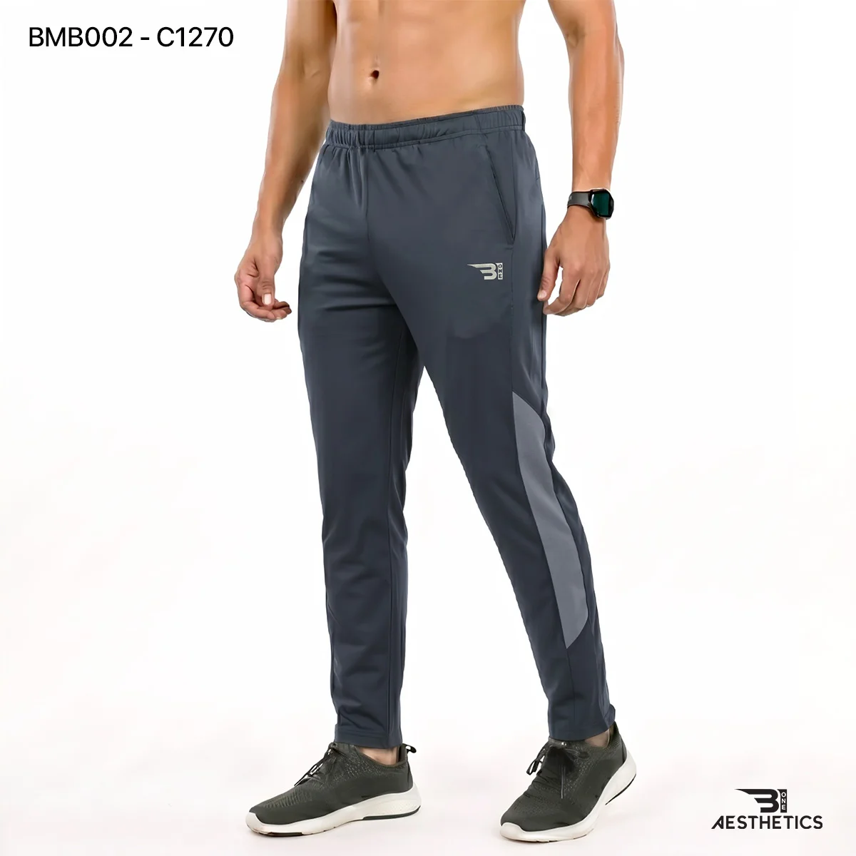 Men's athletic track bottoms showcasing breathable side seam mesh ventilation
