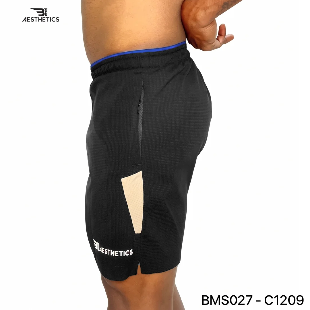 Men's mid-rise Zipper Pocket Shorts showcasing secure side pocket storage