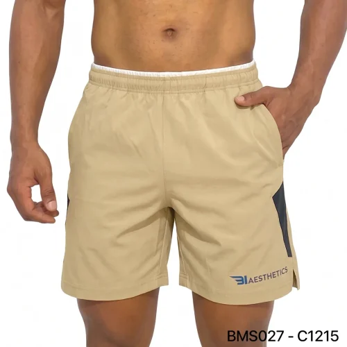 Athlete stretching legs wearing Zipper Pocket Shorts with side contrast panel