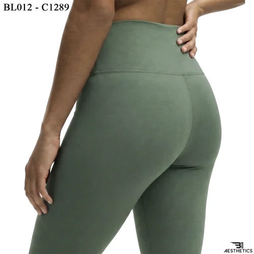 Women's athletic high rise leggings back view showing secure waistband