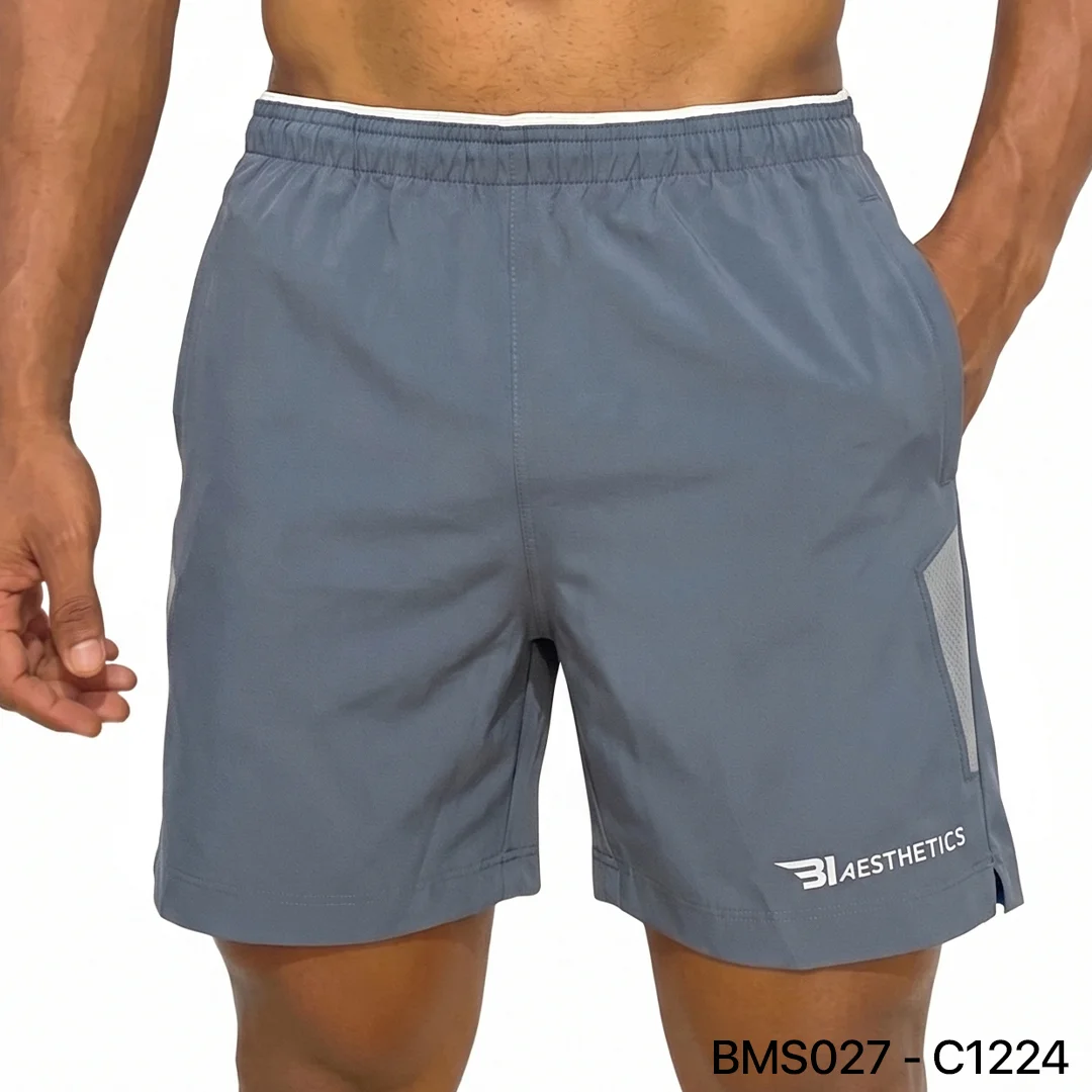 Athlete stretching legs wearing Zipper Pocket Shorts with side contrast panel