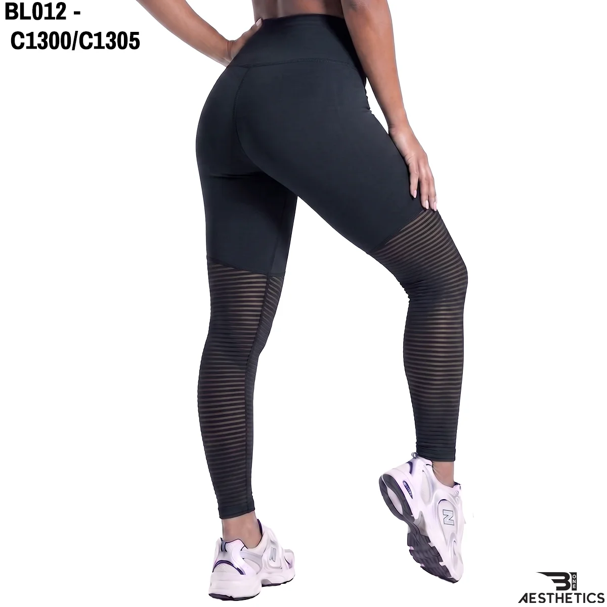 Women's athletic high waist mesh leggings back view showing secure fit