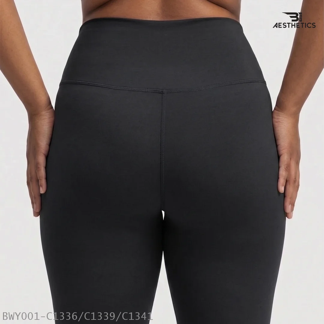 Back view of Black high waist yoga pants showing curve-hugging fit