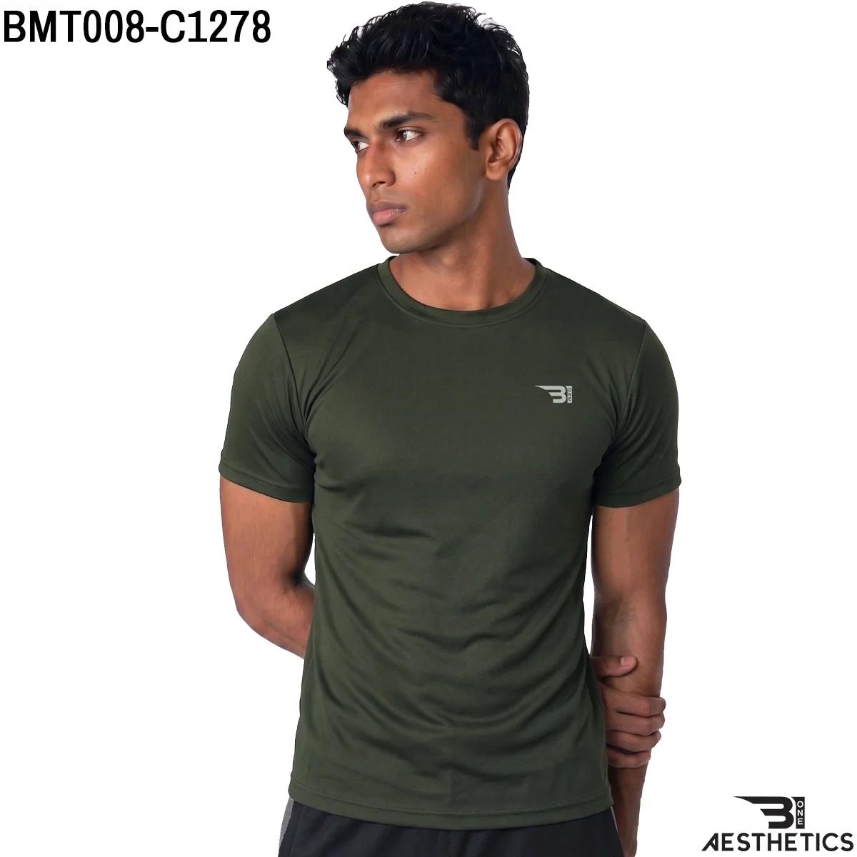 Men's classic dry fit crew neck t-shirt front profile view