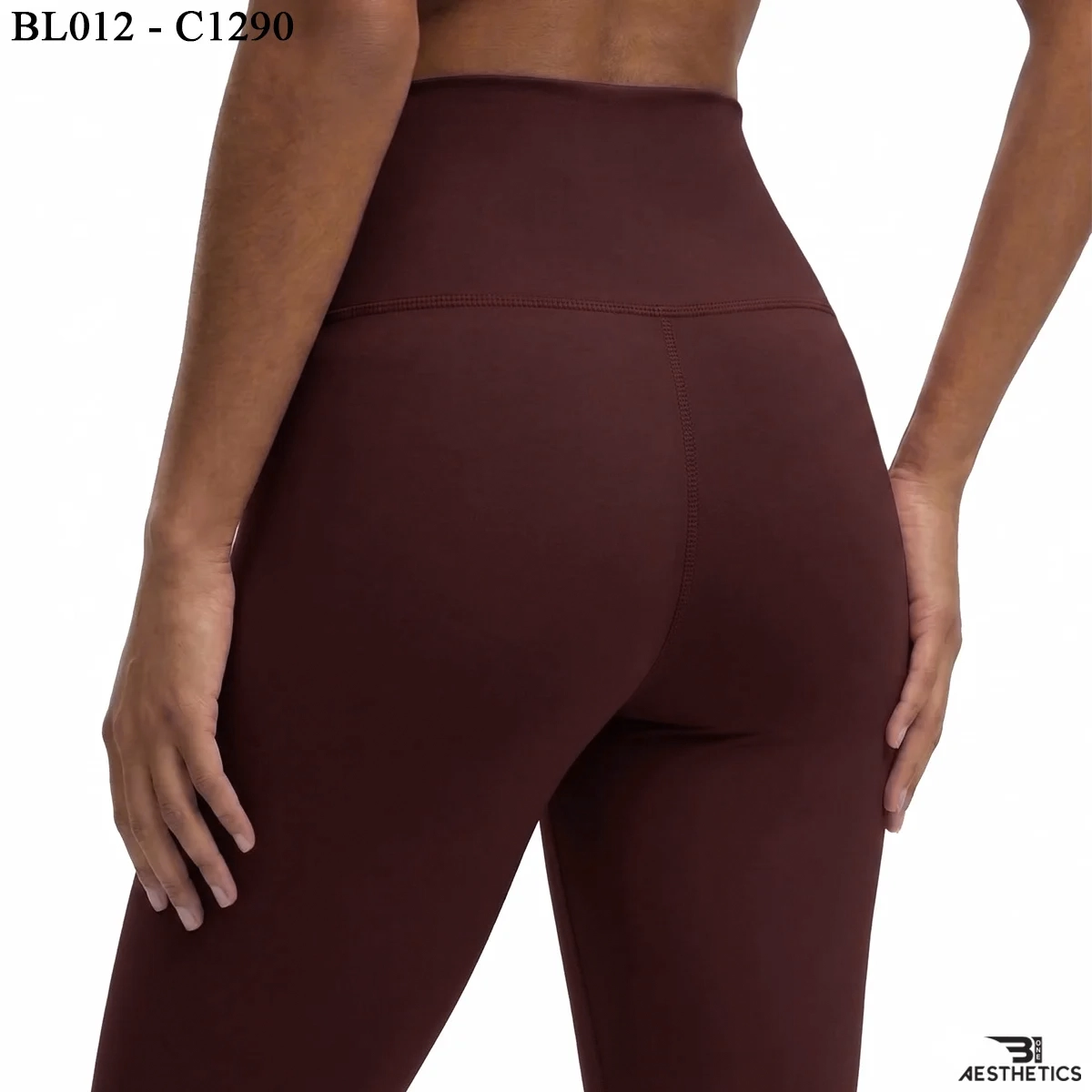 Women's athletic high rise leggings back view showing secure waistband