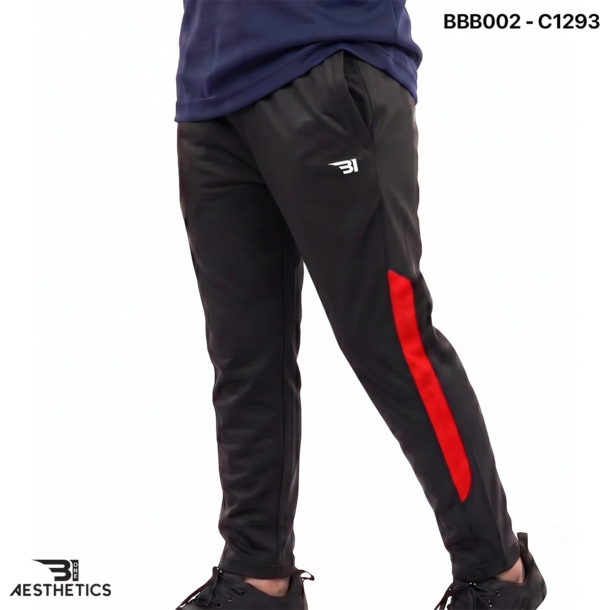 Boys sports track bottoms side view highlighting breathable mesh panel