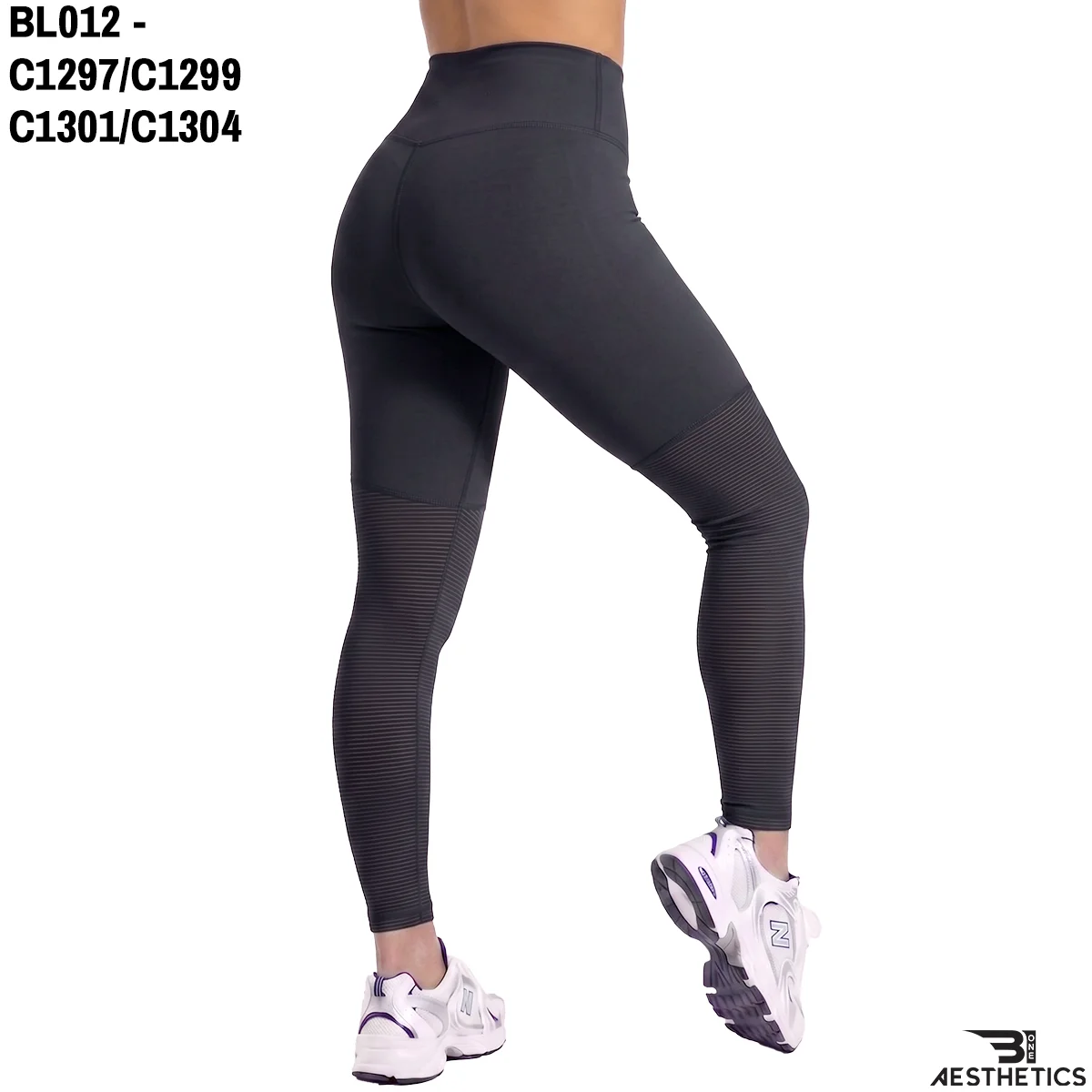 Women's athletic high waist mesh leggings back view showing secure fit High-Waist Mesh Legging - Black | Small stripes