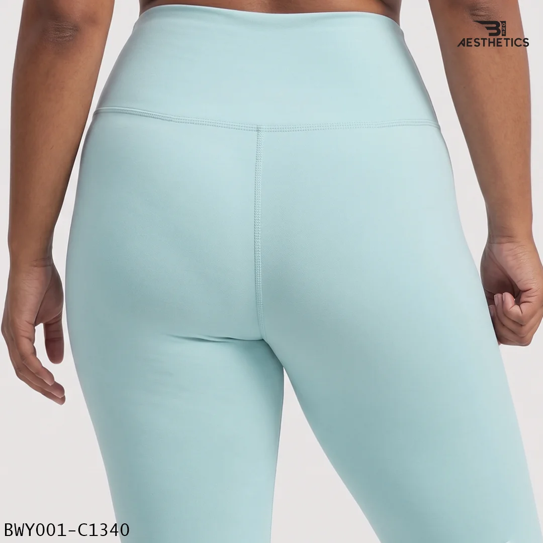 Back view of Ice Blue high waist yoga pants showing curve-hugging fit
