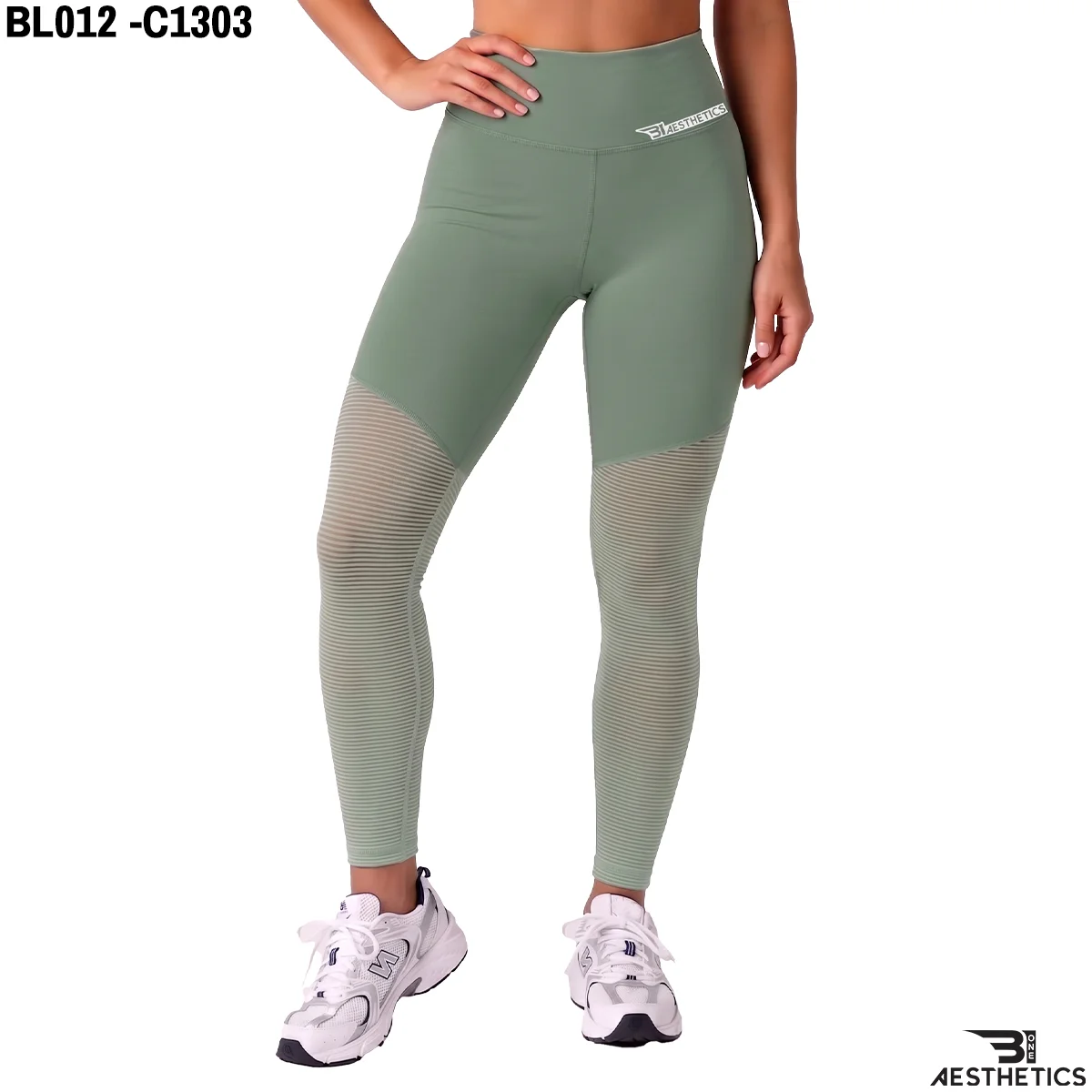 Women's premium high waist mesh leggings front profile view
