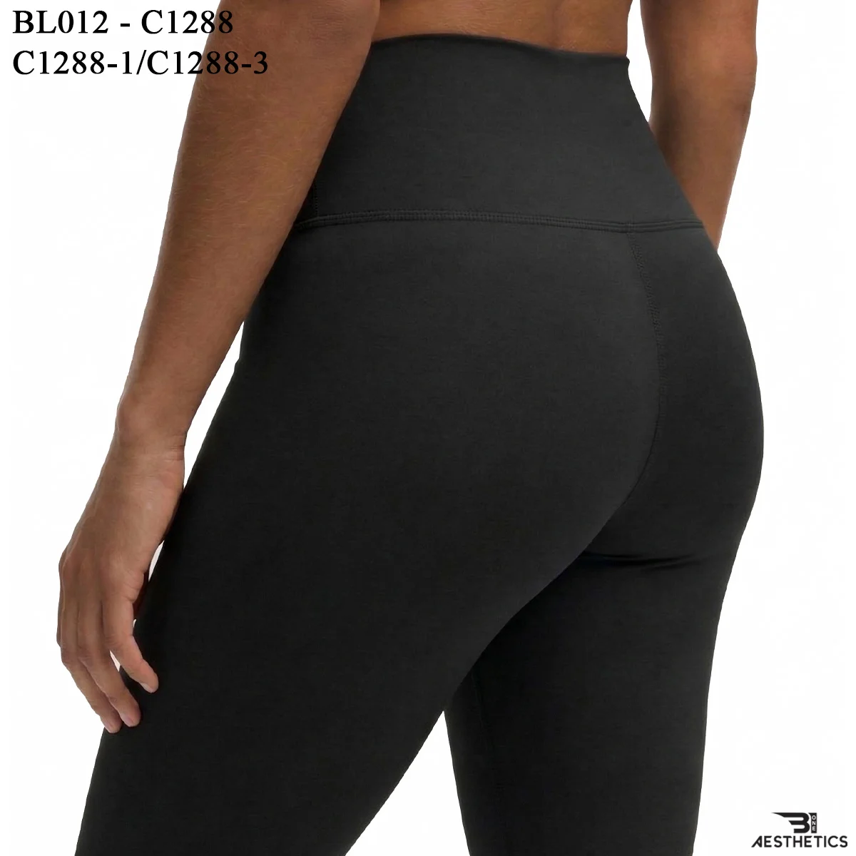 Women's athletic high rise leggings back view showing secure waistband