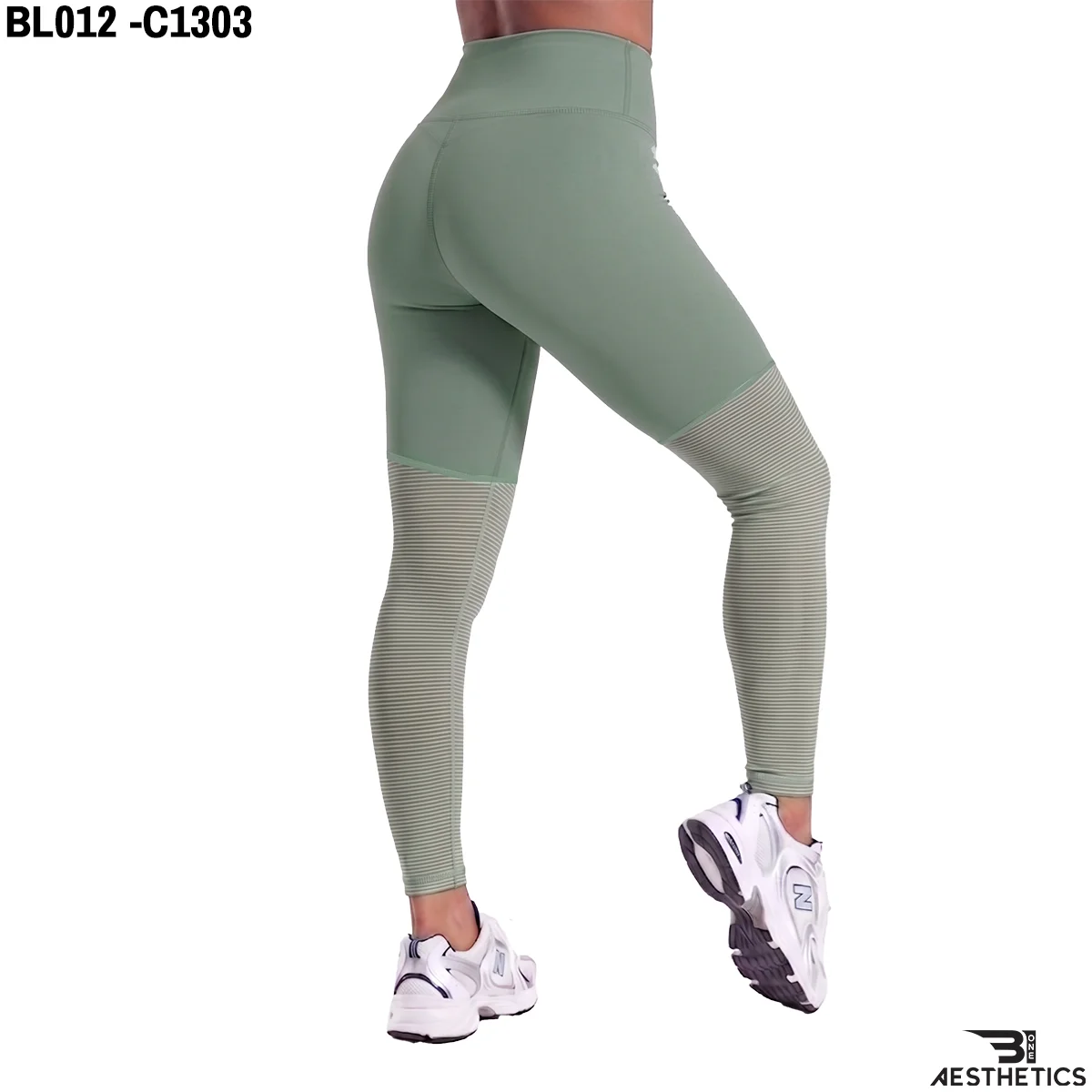 Women's athletic high waist mesh leggings back view showing secure fit