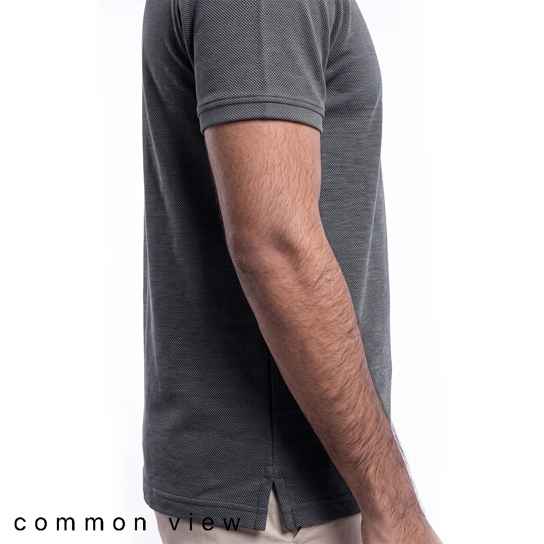 Men's polo t-shirt side profile and sleeve fit