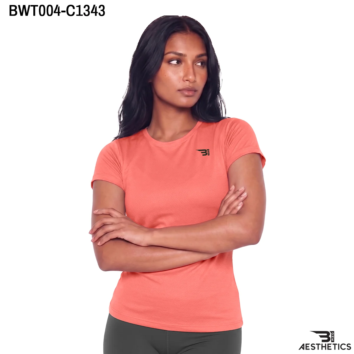 Women's dry fit crew neck t-shirt front athletic fit view